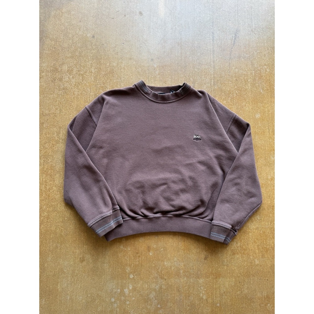 VTG 90s Hugo Boss Cotton Brown Crewneck Sweater Stone Island Style Cropped (S)